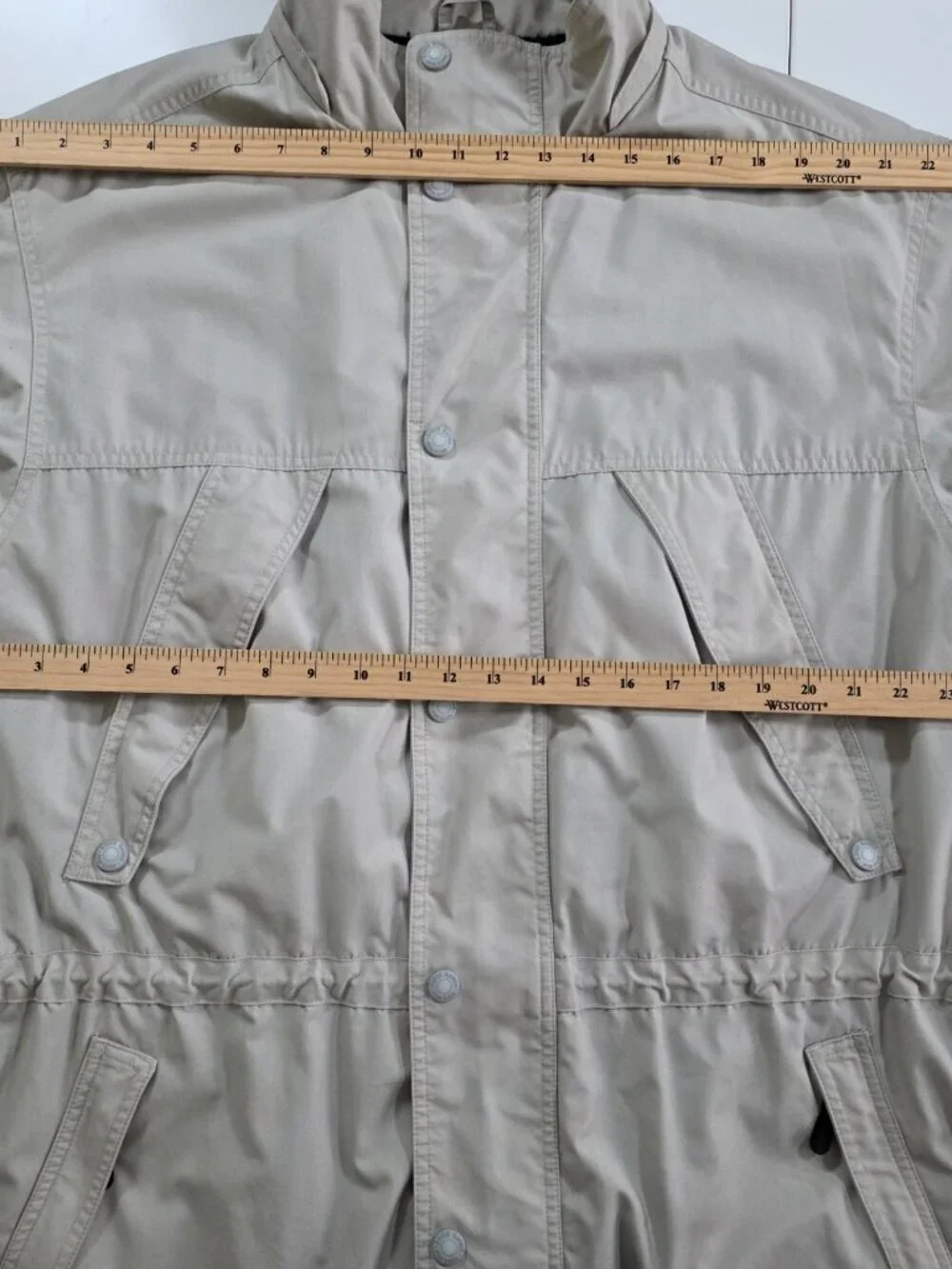 Vtg Eddie Bauer Field Jacket Men L Beige LS Grandpa Outdoor Heritage Lined FLAWS